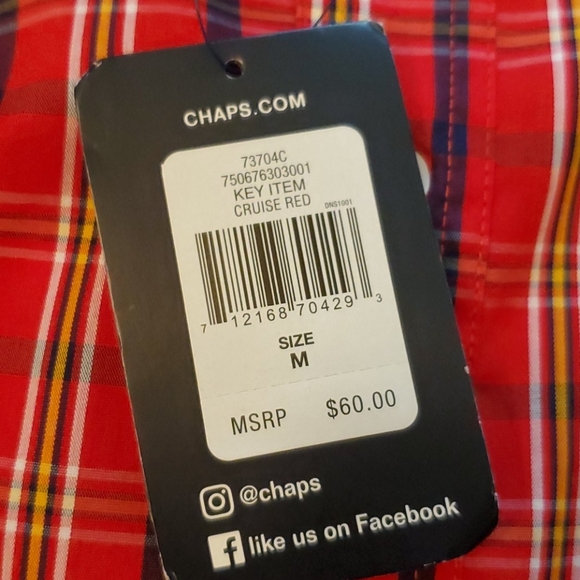 Medium Chaps Cruise Red Button Down Dress Shirt - Picture 3 of 4